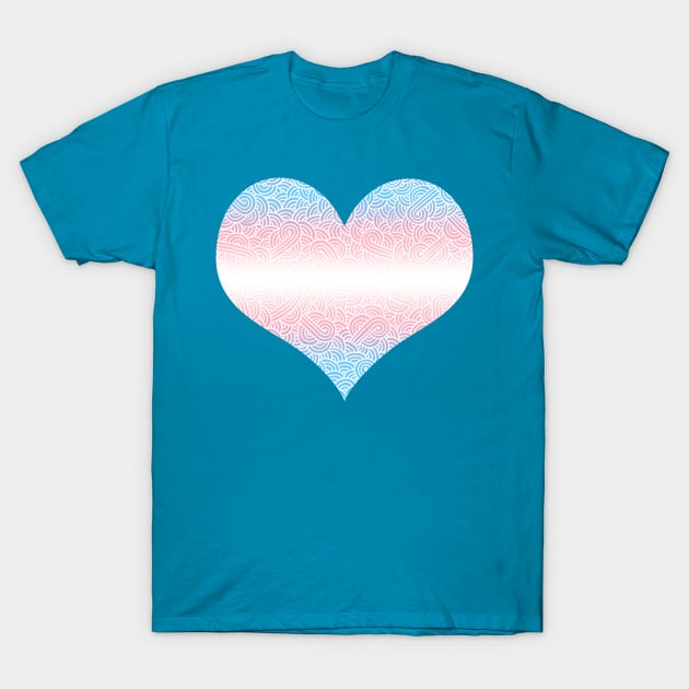 Ombré transgender colours and white swirls doodles heart T-Shirt by Savousepate